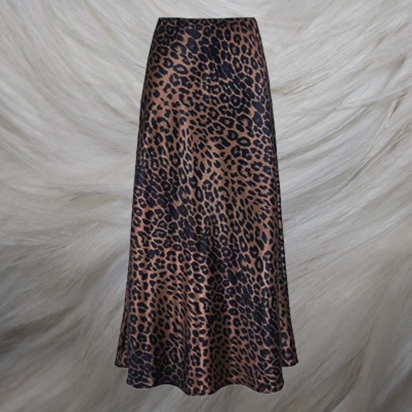 Dresses & Skirts - Leopard Print Satin Mid-to-Maxi Slip Skirt